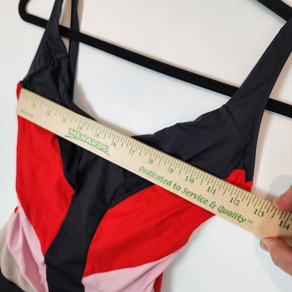 La Perla Underwire One Piece Swimsuit Red Pink Black Mesh Chevron Swimsuit 32C - Picture 14 of 14